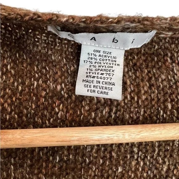 Cabi One Size Tweed Brown Ruffle Hem Shawl Sweater Poncho Cottagecore Cozy Cabin - Picture 3 of 6